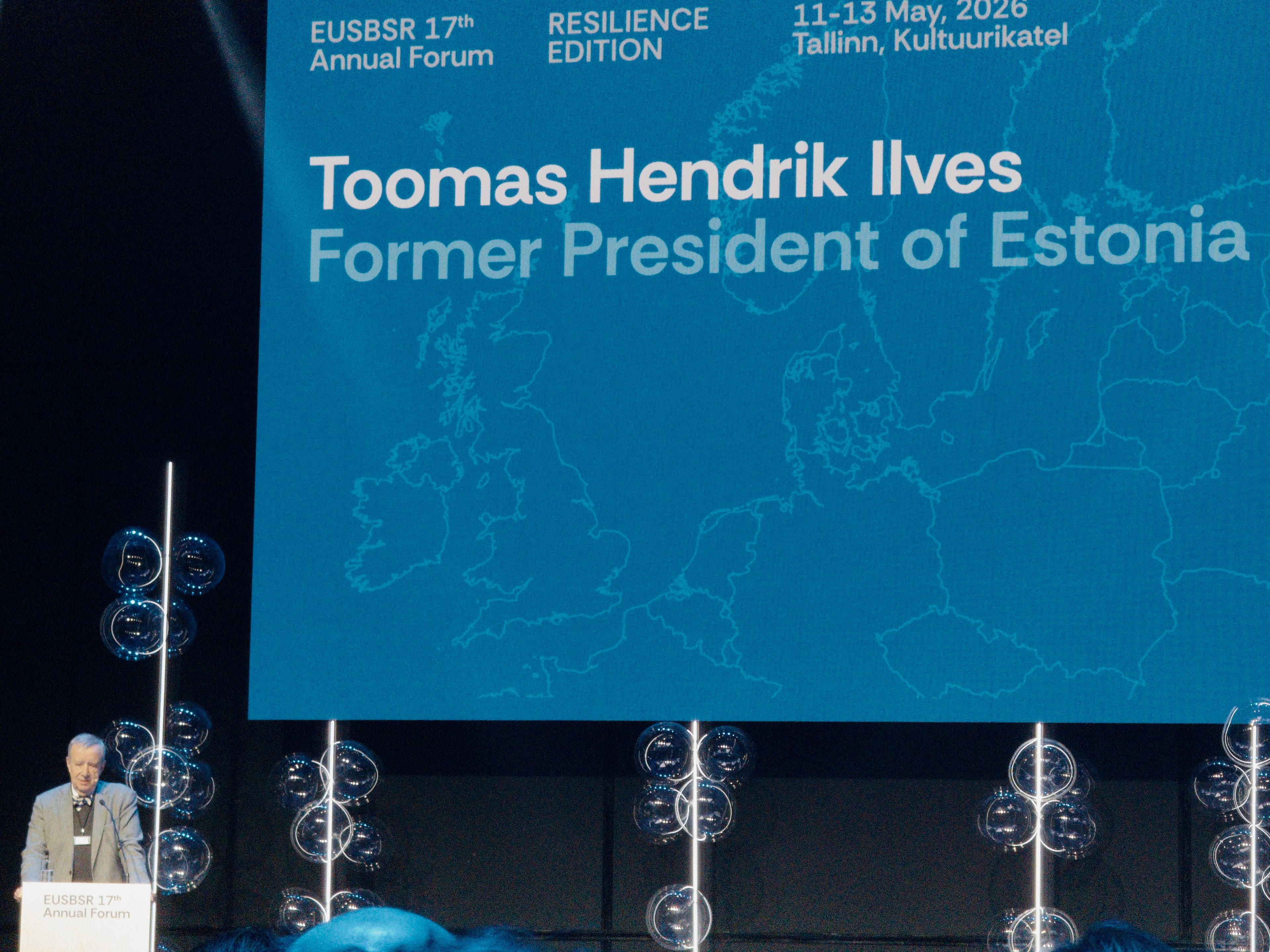 Toomas Hendrik Ilves on stage at EUSBSR Annual Forum 2026, Tallinn