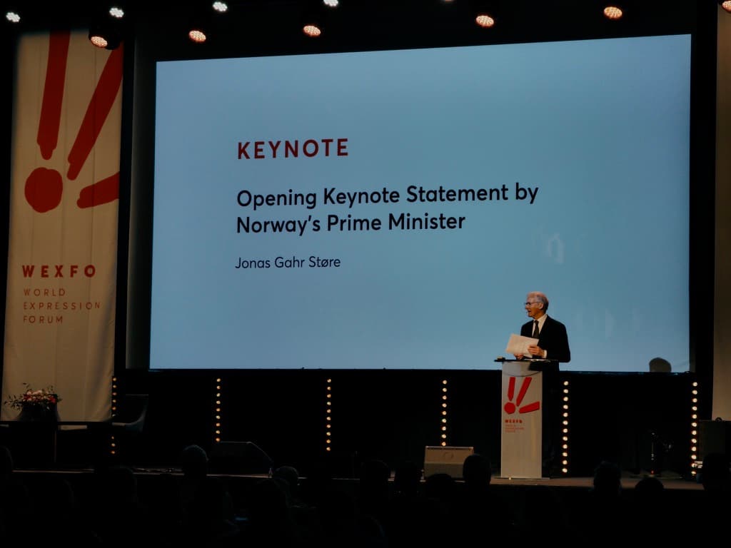 Norwegian Prime Minister Jonas Gahr Støre giving the opening keynote at WEXFO 2026, Lillehammer